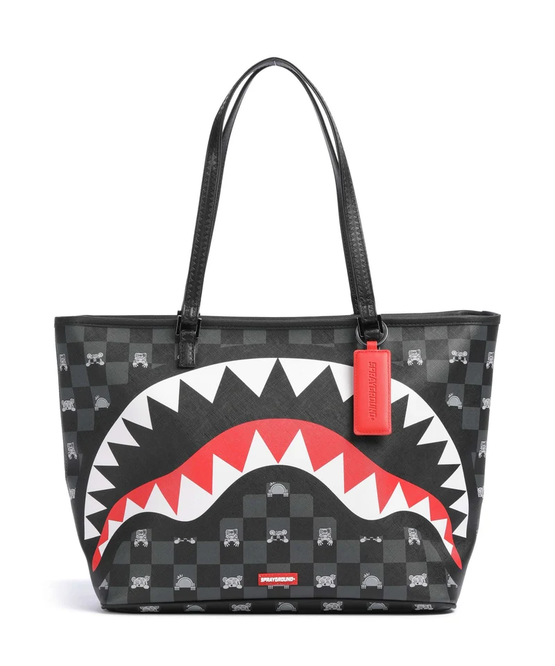 Sprayground Gray Peeking Character Check Shopper black