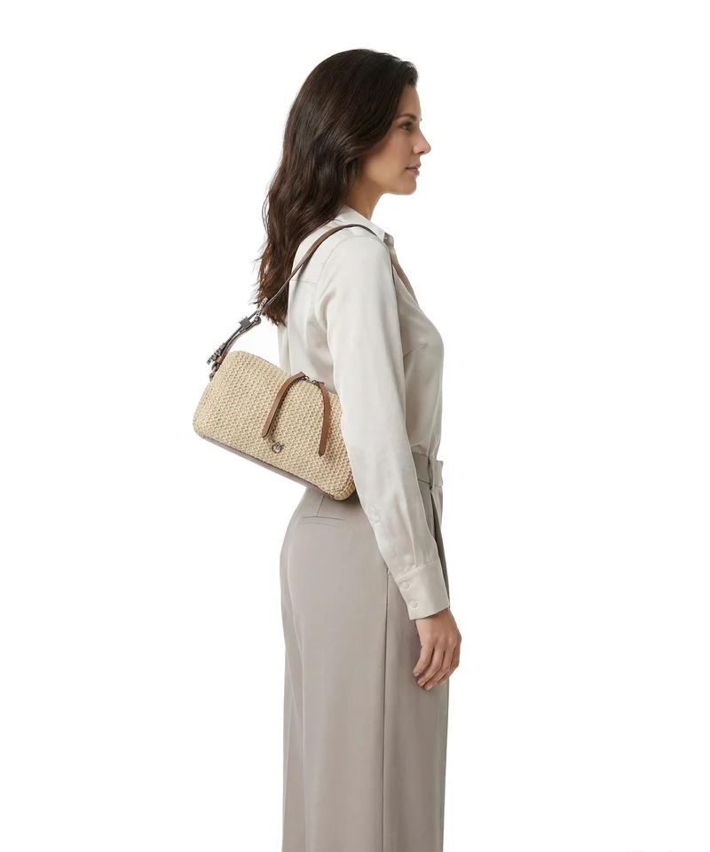 Pinko Schultertasche paglia/cuoio/old silver