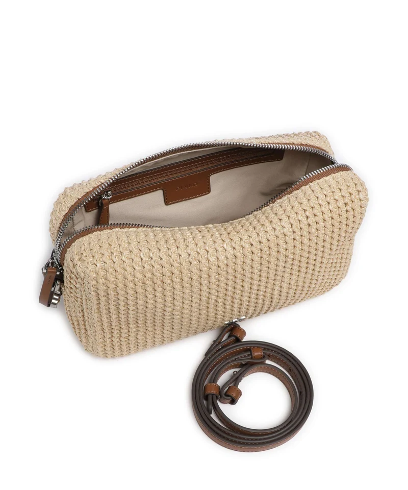 Pinko Schultertasche paglia/cuoio/old silver