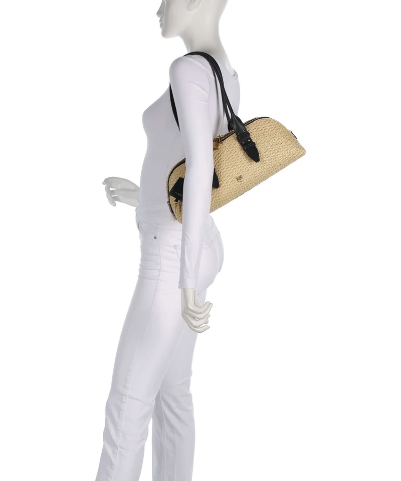 Pinko Bowling Horizontal Big Handtasche raffia/bianco/antique gold