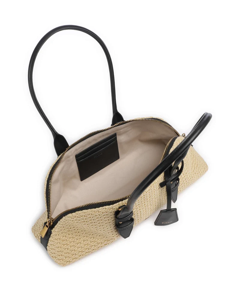 Pinko Bowling Horizontal Big Handtasche raffia/bianco/antique gold