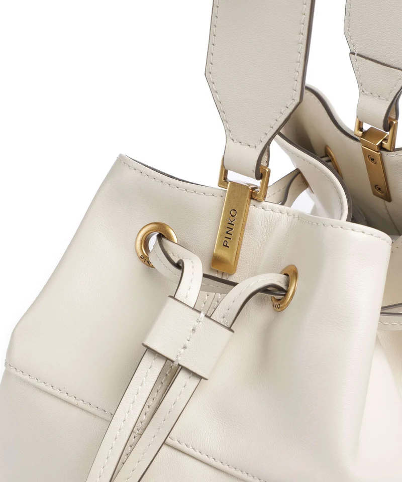 Pinko Secchiello Classic Bucket Handtasche bianco seta/antique gold