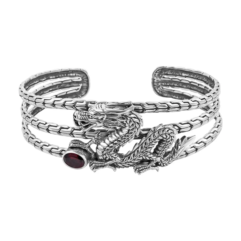 Royal Bali - Roter Granat Armreif, ca. 19 cm, 925 Silber ca. 1,14 ct