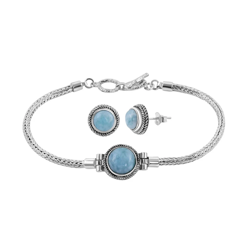 2er Set Royal Bali - Larimar Armband und Ohrringe, 925 Silber, ca. 7.00 ct