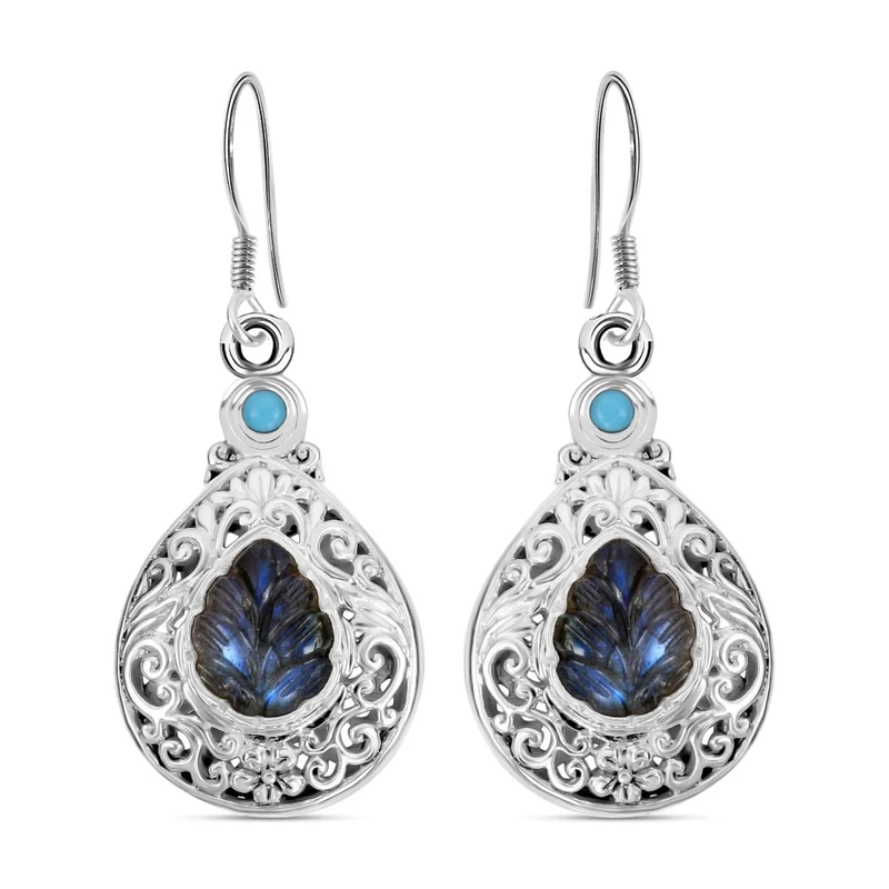 Royal Bali - Labradorit, Sleeping Beauty Türkis Ohrringe 925 Silber ca. 10,44 ct