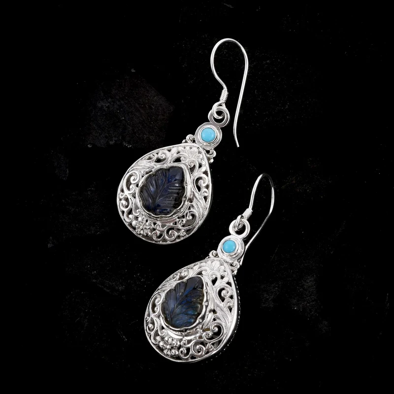Royal Bali - Labradorit, Sleeping Beauty Türkis Ohrringe 925 Silber ca. 10,44 ct