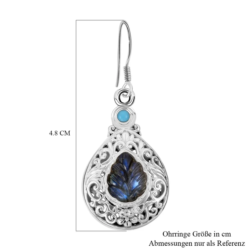 Royal Bali - Labradorit, Sleeping Beauty Türkis Ohrringe 925 Silber ca. 10,44 ct
