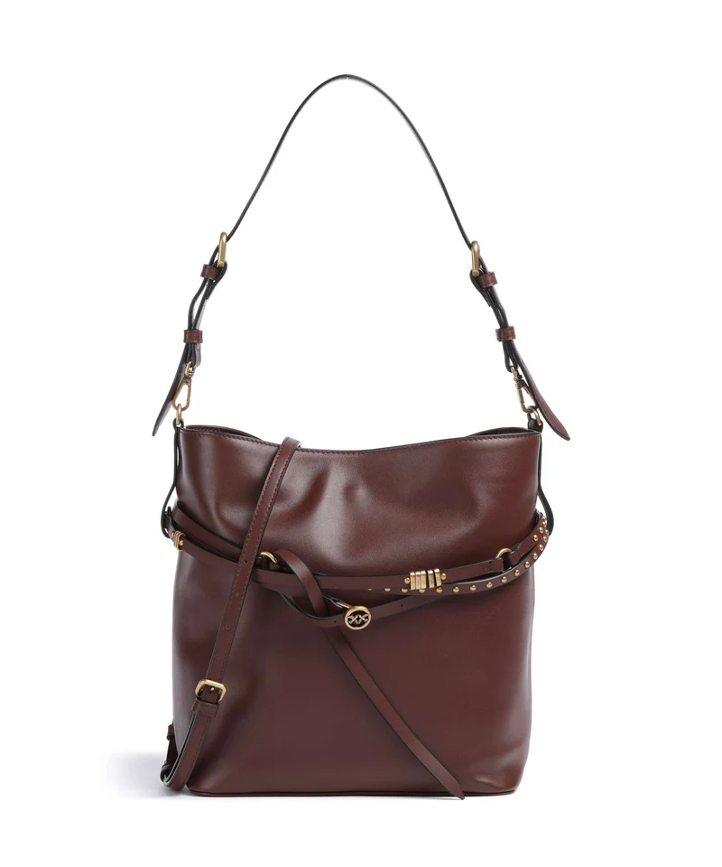 Pinko Belt Classic Bucket Handtasche burgundy wine/antique gold