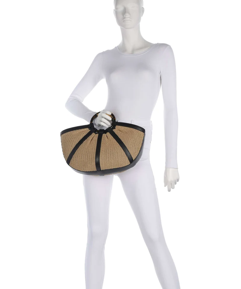 Coccinelle Shell Straw Handtasche natural/noir