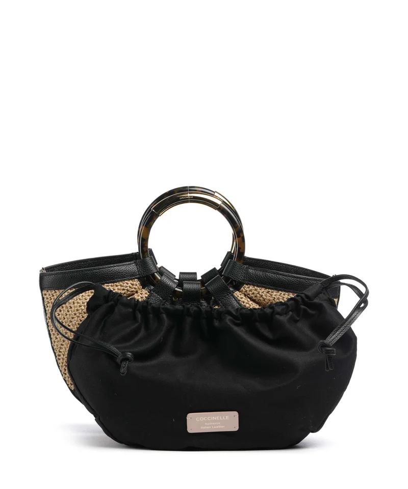Coccinelle Shell Straw Handtasche natural/noir