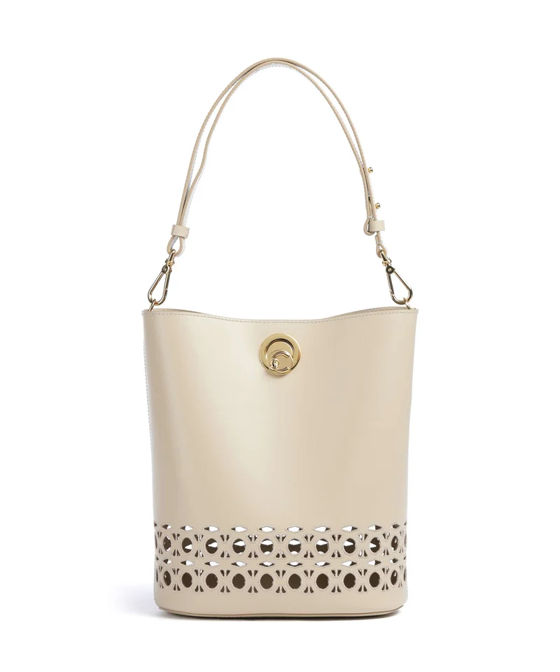 Coccinelle Nikla Monogram Sangallo Bucket Handtasche sandshell