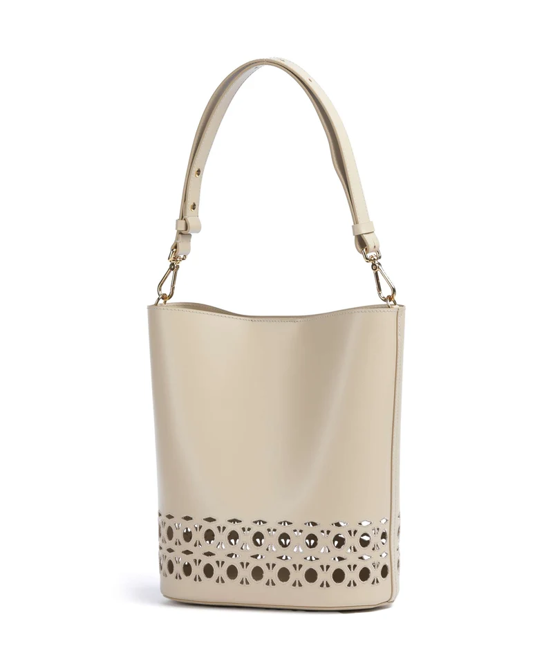 Coccinelle Nikla Monogram Sangallo Bucket Handtasche sandshell