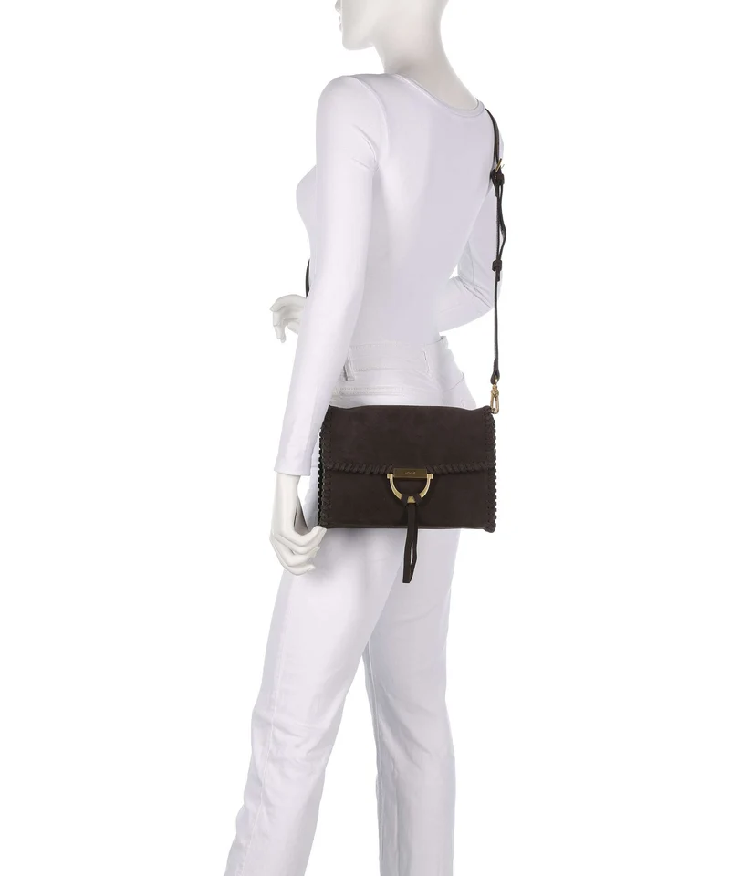 Abro Suede Temi Stitch Schultertasche dark brown