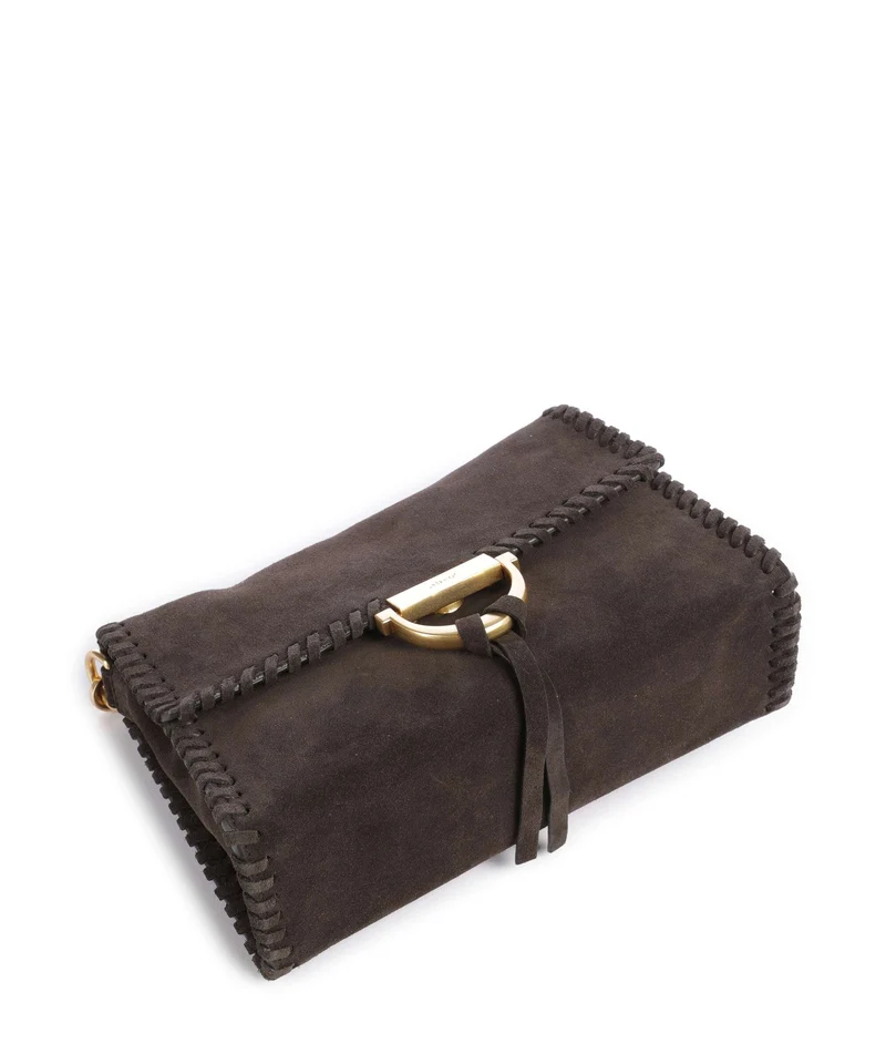 Abro Suede Temi Stitch Schultertasche dark brown