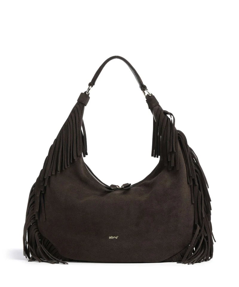 Abro Suede Nana Fringes Beuteltasche dark brown