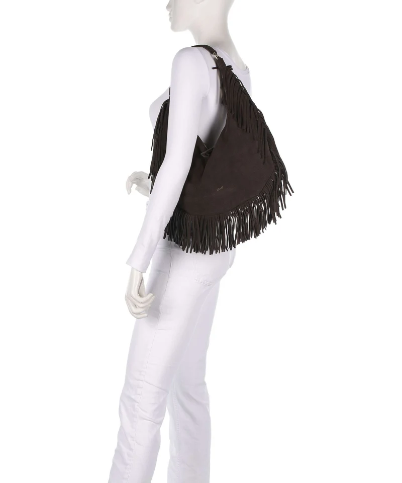 Abro Suede Nana Fringes Beuteltasche dark brown
