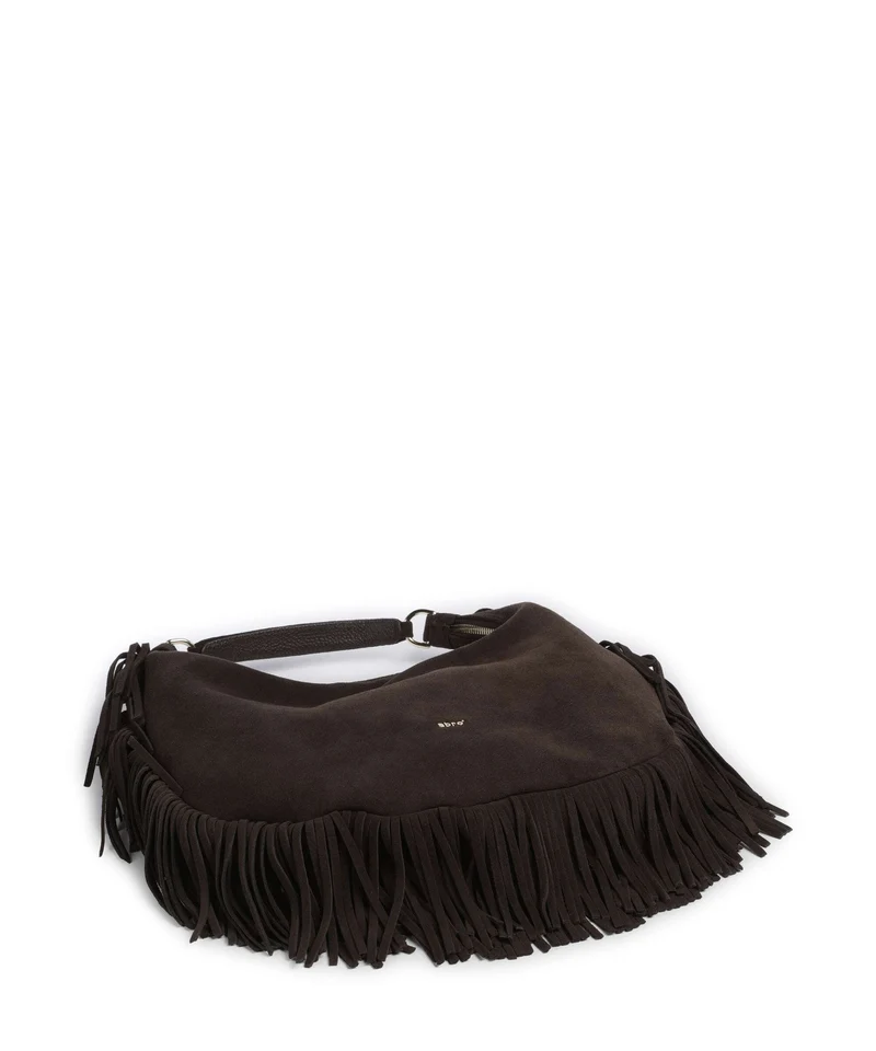 Abro Suede Nana Fringes Beuteltasche dark brown