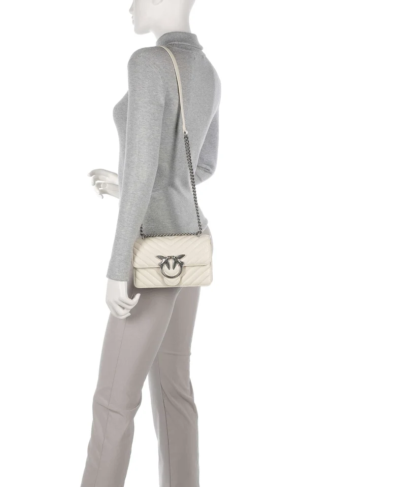 Pinko Love One Mini Schultertasche bianco seta/old silver