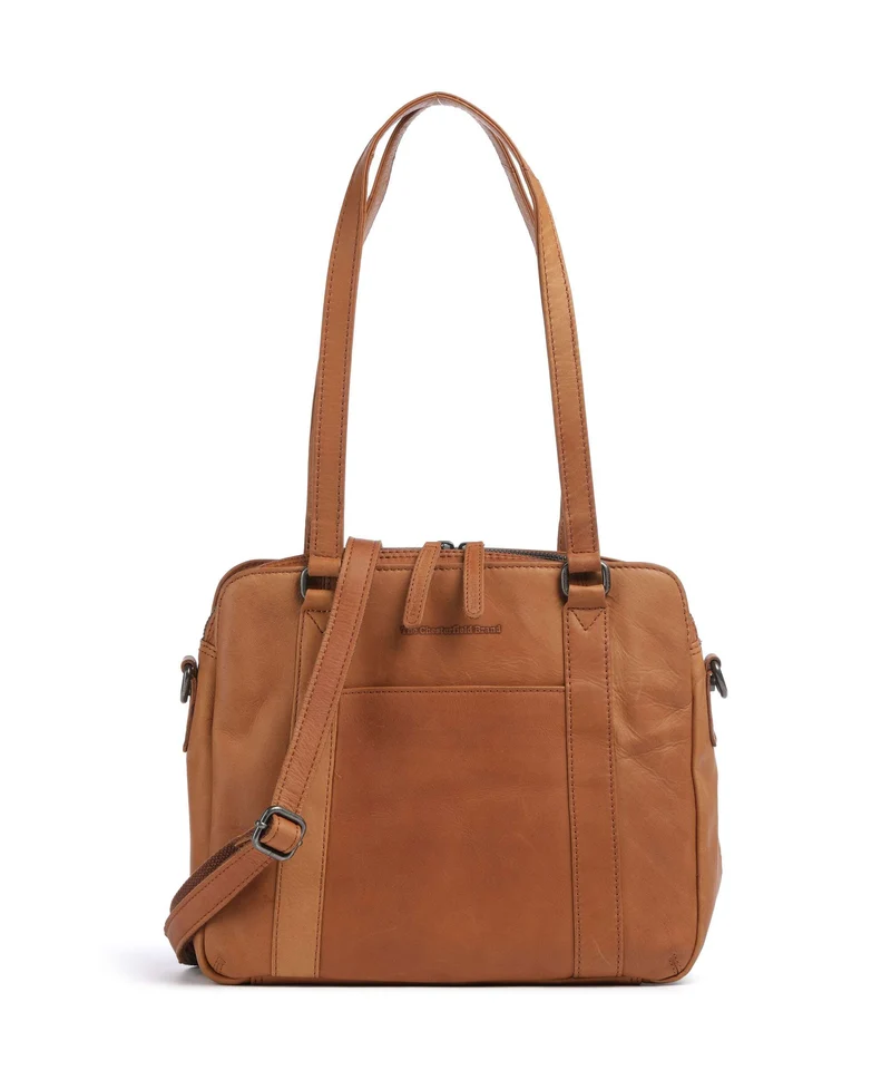 The Chesterfield Brand Wax Pull Up Cow Porlezza Schultertasche cognac
