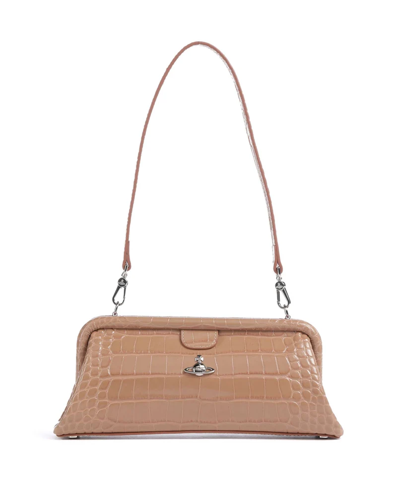 Vivienne Westwood Jane Frame Embossed Croc Schultertasche dusty pink