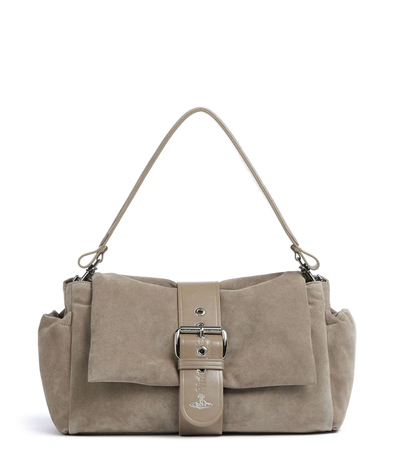 Vivienne Westwood Hazel Suede Treasure XL Schultertasche stone