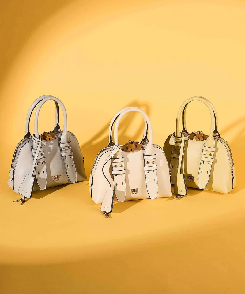 Pinko Bowling Mini Handtasche bianco seta/antique gold