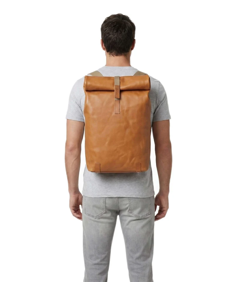 Brooks England Pickwick Leather Large Rolltop Rucksack cognac