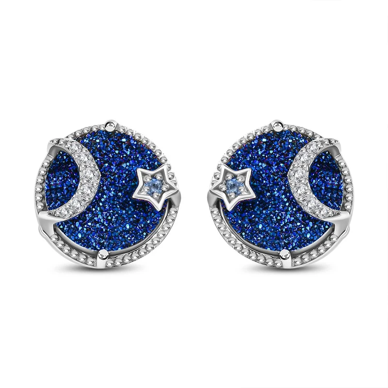 GP Celestial Kollektion - Blaue Drusen Quarz und Tansanit Ohrringe, 925 Silber platiniert ca. 6.60 ct