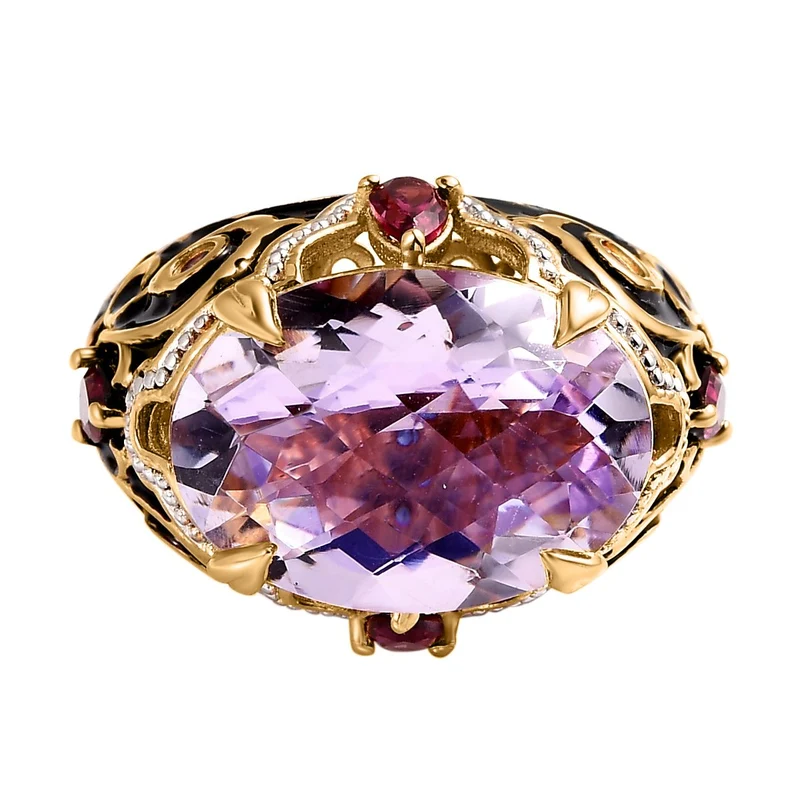 GP Royal Kollektion - Rose de France Amethyst und Rhodolith Granat Ring, 925 Silber Gelbgold Vermeil ca. 12.20 ct