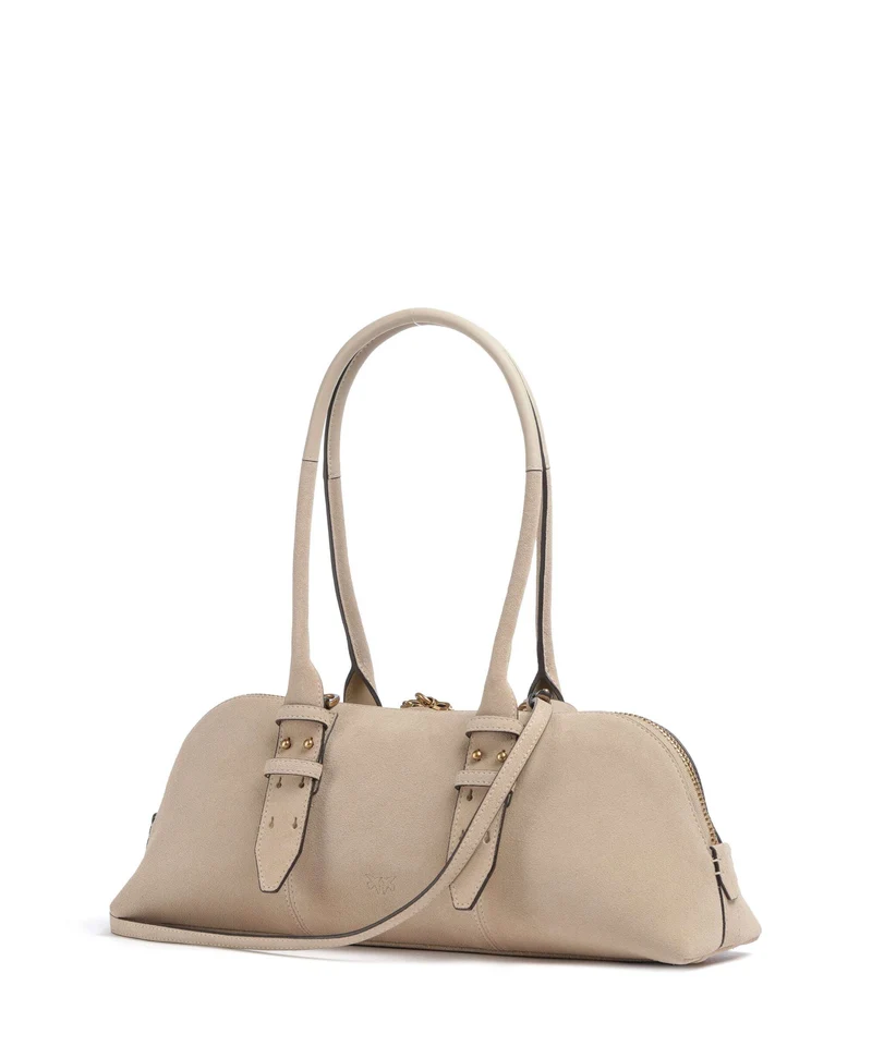 Pinko Bowling Horizontal Big Schultertasche beige/grigio fumo/antique gold
