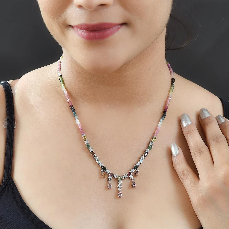 GP Celestial Kollektion - mehrfarbige Turmalin Halskette, ca. 45 cm, 925 Silber platiniert ca. 29.53 ct