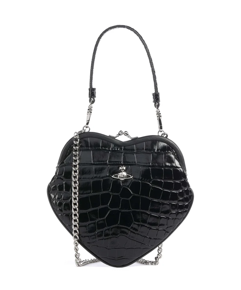 Vivienne Westwood Belle Heart Frame Embossed Croc Umhängetasche black