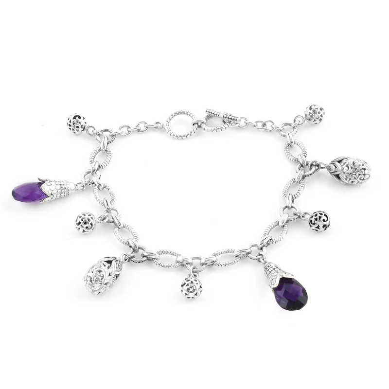 Royal Bali Kollektion - afrikanisches Amethyst-Armband, ca. 19 cm, 925 Silber