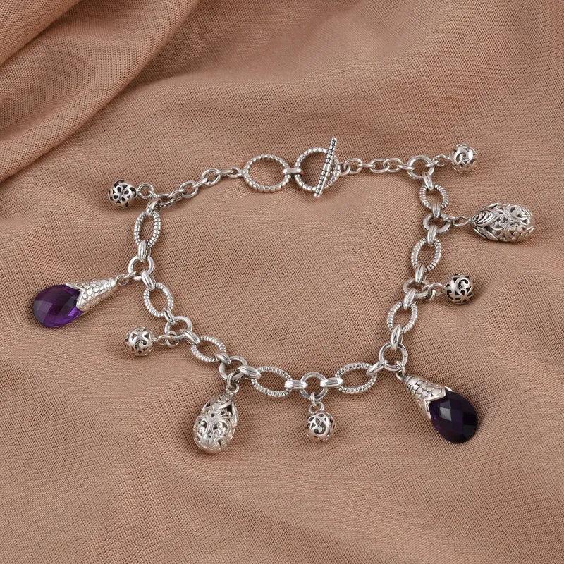 Royal Bali Kollektion - afrikanisches Amethyst-Armband, ca. 19 cm, 925 Silber