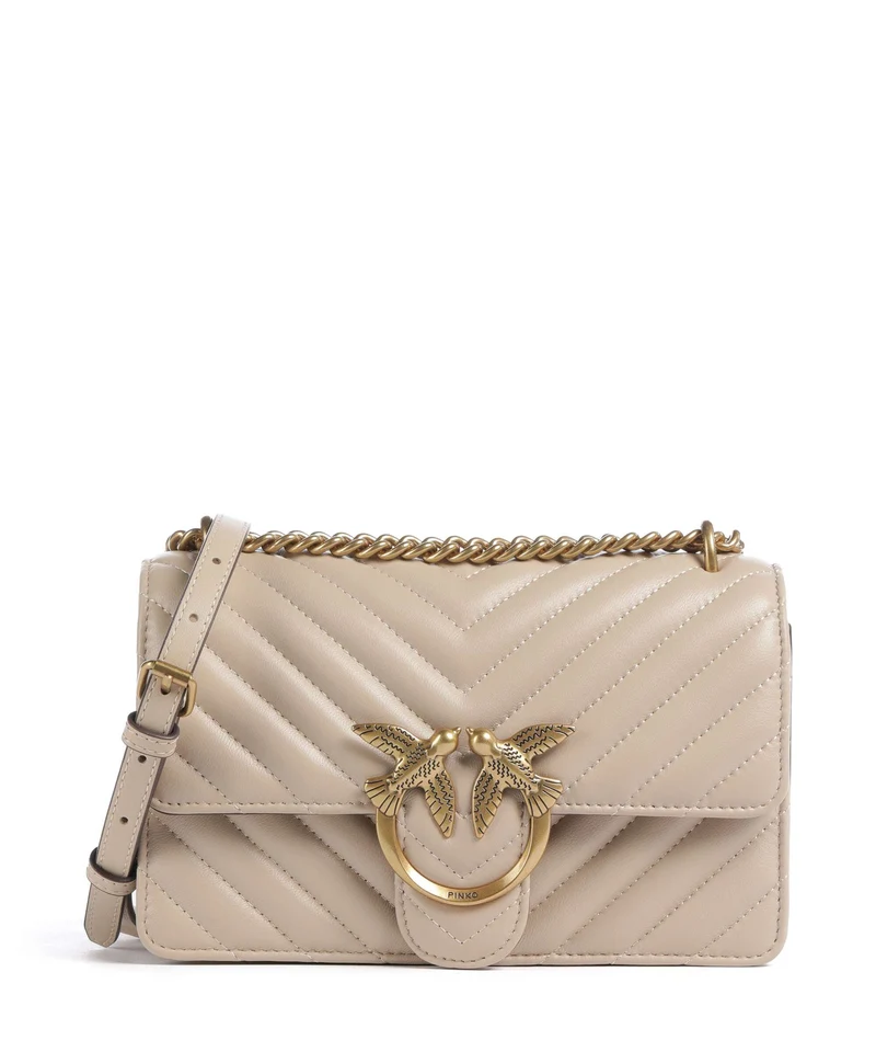 Pinko Love One Mini Schultertasche beige/grigio fumo/antique gold