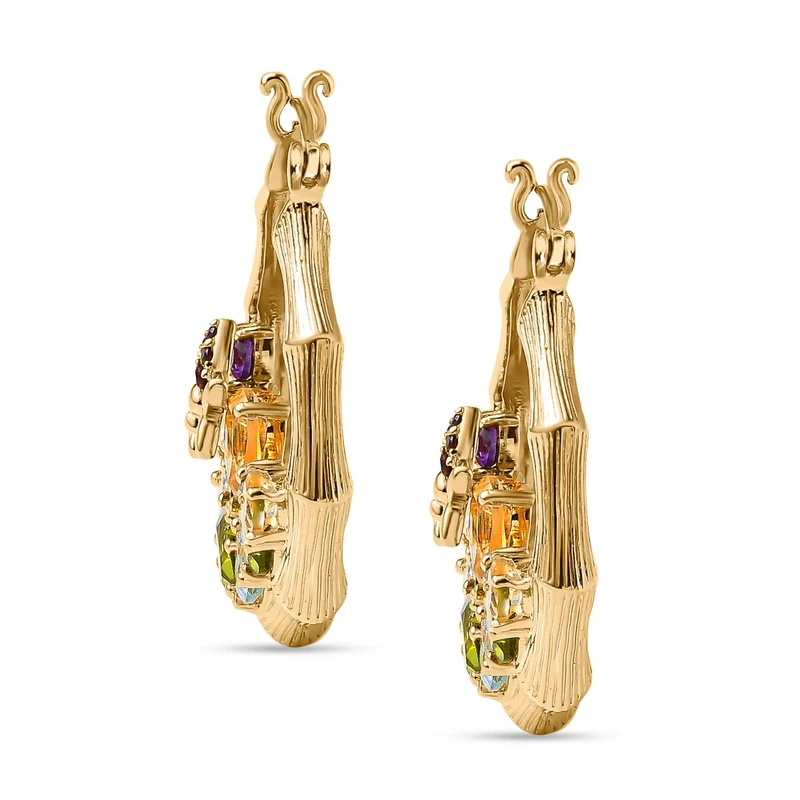 GP Kollektion - Italienische Garden Collection, Natürliche Mehrfach-Peridot Ohrringe 925 Silber Gelbgold Vermeil ca. 9.87 ct