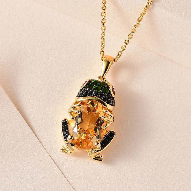 GP Trionfo Kollektion - Citrin, Afrikanischer Rubin (Fissure gefüllt) Anhänger mit Kette, 925 Silber Gelbgold Vermeil ca. 6.42 ct