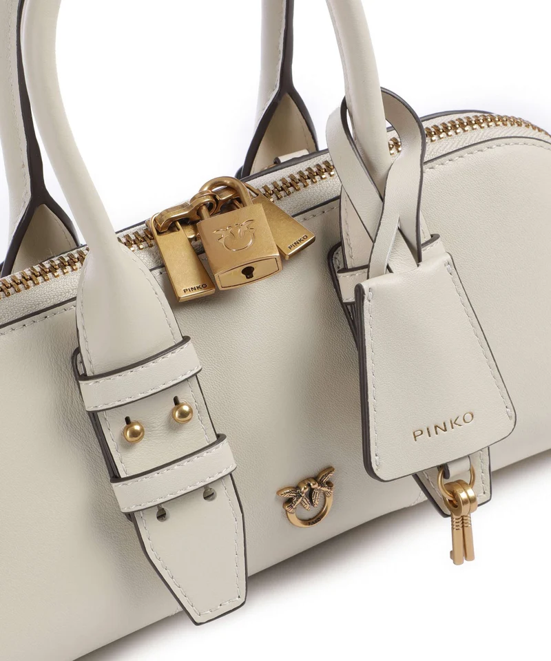 Pinko Bowling Horizontal Handtasche bianco seta/antique gold