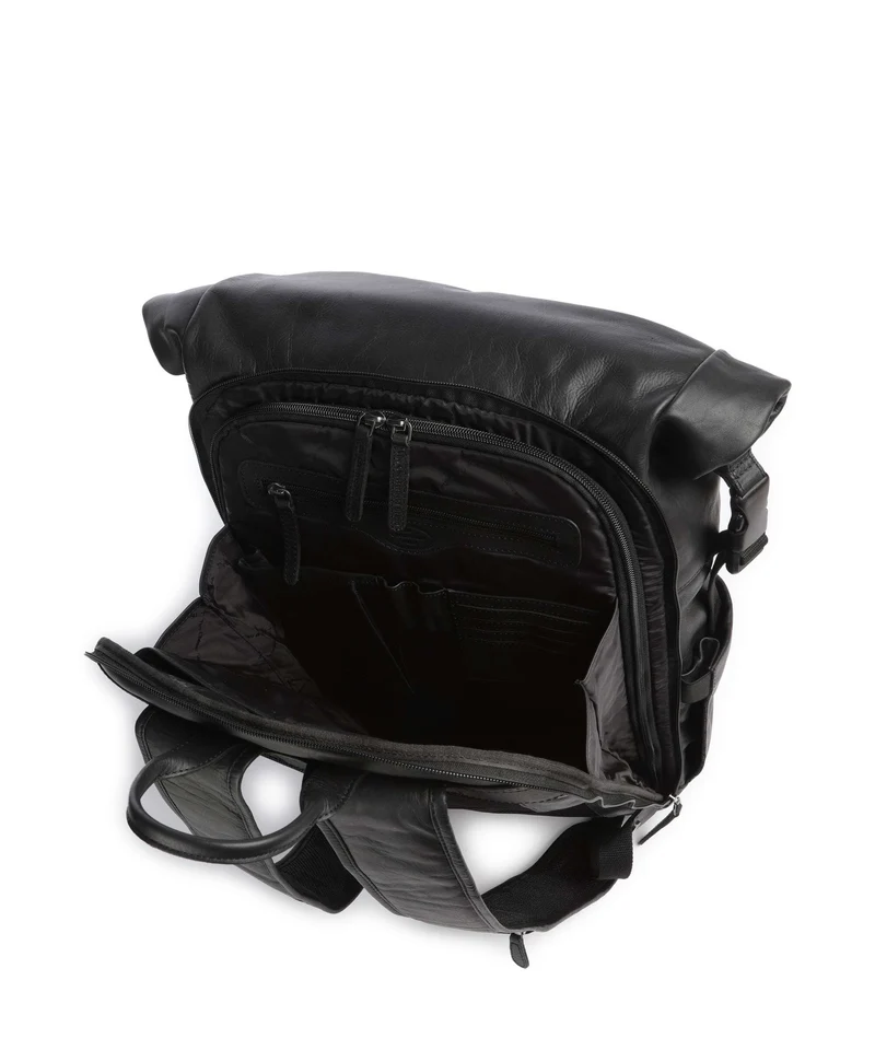 The Chesterfield Brand Wax Pull Up Cow Remo Rolltop Rucksack black