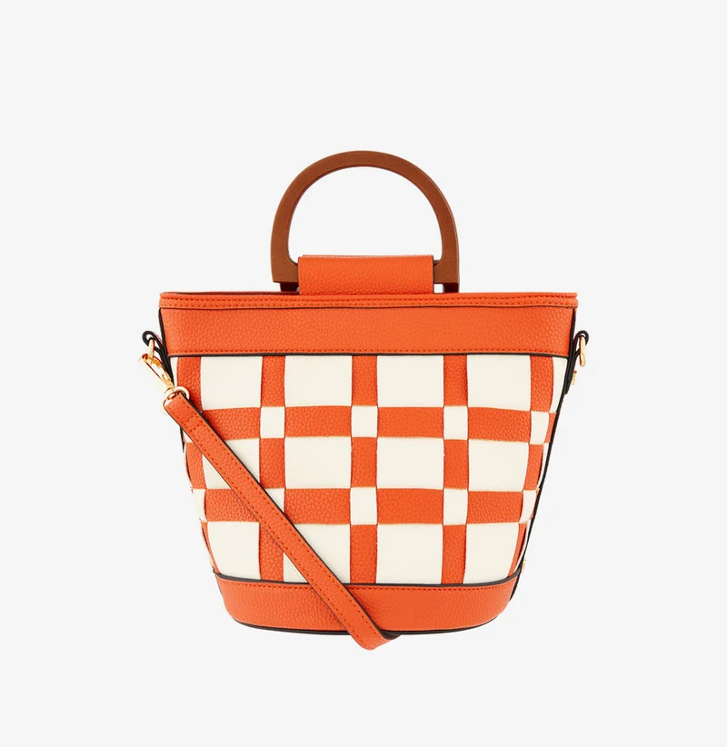 Contrast Weave Handheld Bucket Bag