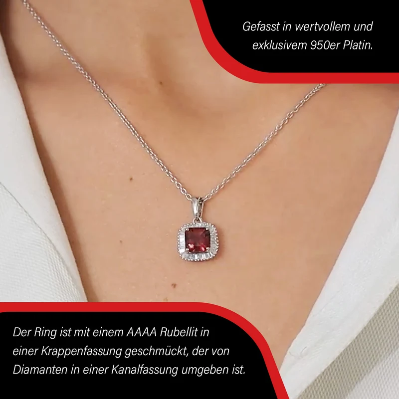 Rhapsody AAAA Rubellit, Weißer Diamant VS-EF Anhänger, 950 Platin, ca. 2.24 ct