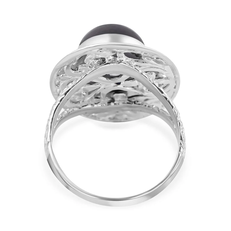 Royal Bali - Schwarz Stein Diopsid Ring, 925 Silber ca. 10.27 ct