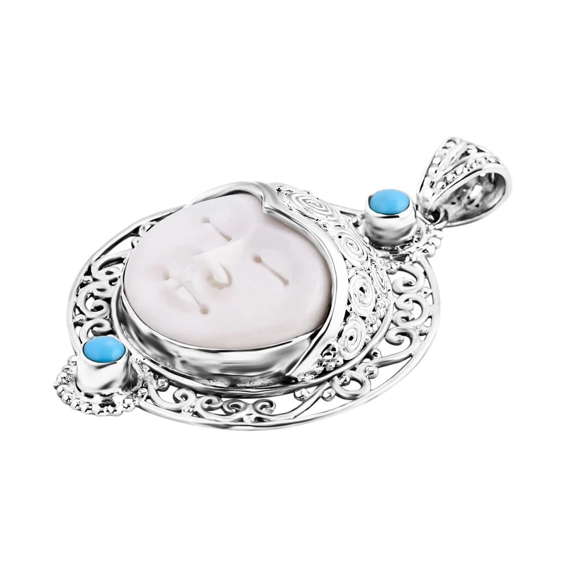 Royal Bali - Sleeping Beauty Türkis, Ochse Knochen Anhänger, 925 Silber ca. 0.61 ct