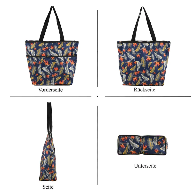 Faltbare Einkaufstasche mit Vogelmotiv, 45 x 38 x 16 cm, Blau