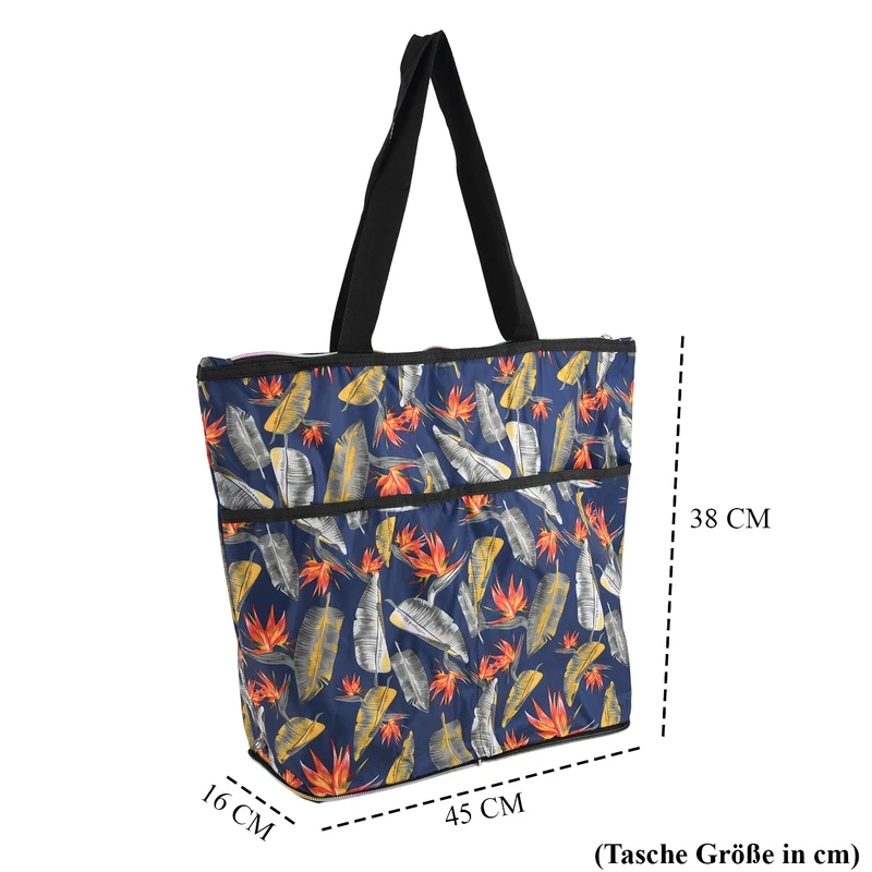 Faltbare Einkaufstasche mit Vogelmotiv, 45 x 38 x 16 cm, Blau