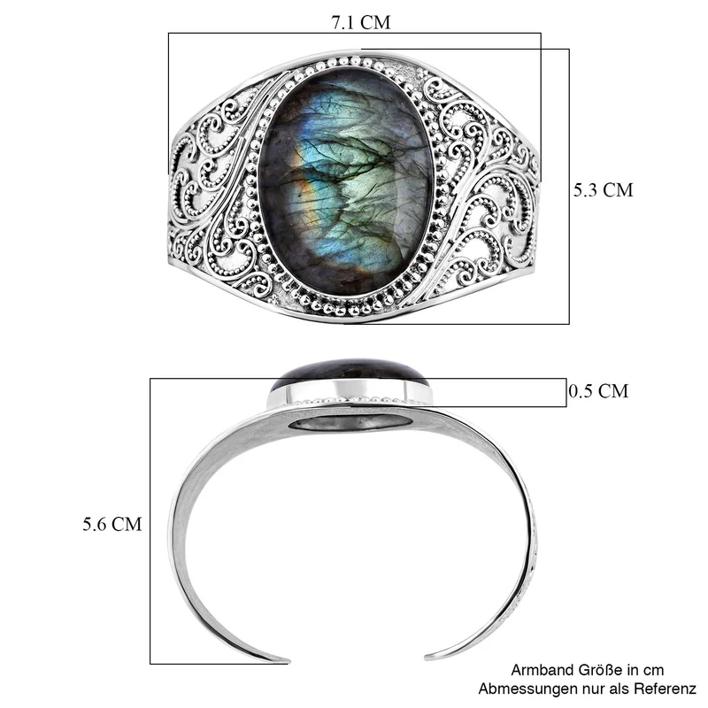 Royal Bali Kollektion - Labradorit Armreif, ca. 19 cm, 925 Silber ca. 75.00 ct