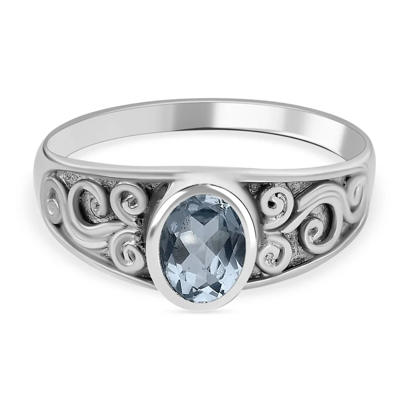 Royal Bali Kollektion - Himmelblauer Topas Ring, 925 Silber ca. 1,46 ct