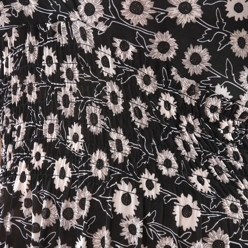 Maxikleid mit gesmokter Taille und Flatterärmeln, One Size, Schwarz