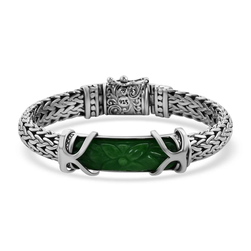 Royal Bali Kollektion - Grüne Jade Armband, ca. 19 cm 925 Silber ca. 23.70 ct