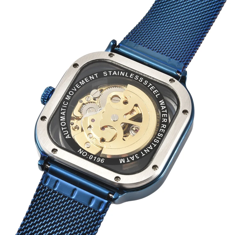 GENOA - Automatikwerk Schwarzes Zifferblatt, Wasserdichte Uhr mit schwarzem Edelstahl-Gewebeband